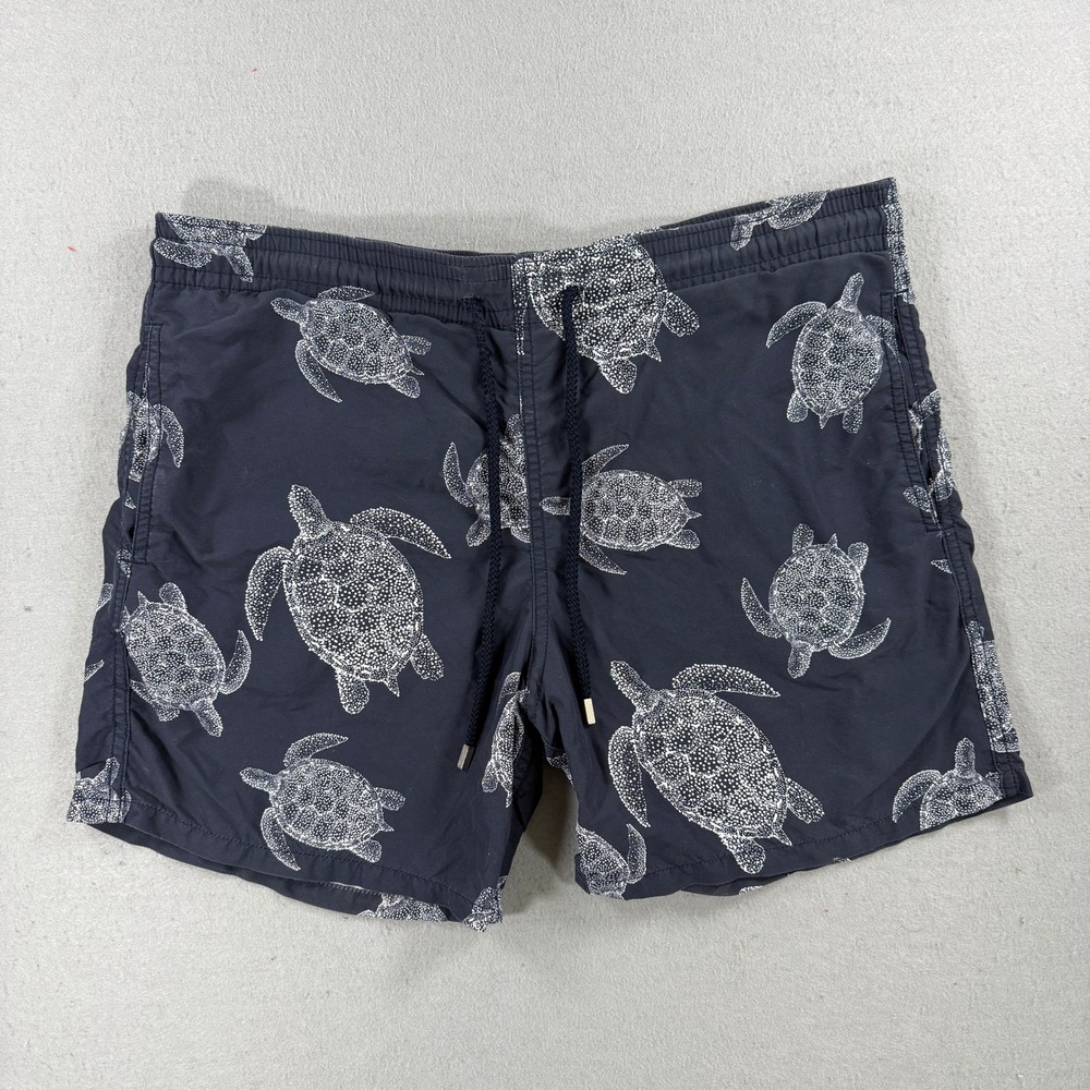 Vilebrequin Swim Trunks Men Large Blue Turtle Print AOP Board Short Beach Resort